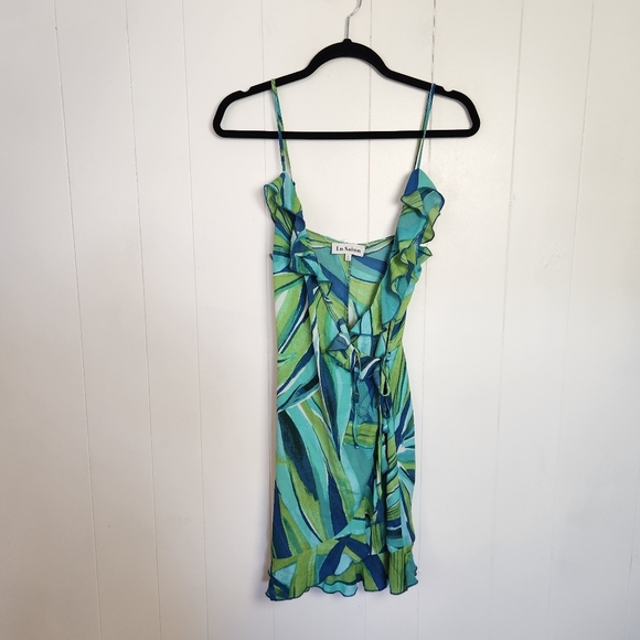 En Saison Blue Green Y2K Style Wrap Ruffle Mini Party Dress Anthropologie Medium - Picture 3 of 9